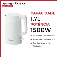 Imagem da promoção Chaleira Elétrica 1,7l Gaabor 1500W Aço Inox com Filtro Coador 127V/220V