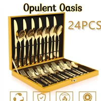Imagem da promoção Opulent Oasis>>Kit Jogo Talheres Inox 24pçs Slim faqueiro Em Aço para cozinha utensi´lios dome´stico