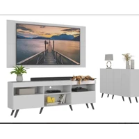 Imagem da promoção Conjunto Sala de Estar Rack + Painel TV 65" e Aparador Retrô Sofia Multimóveis Branco/Preto