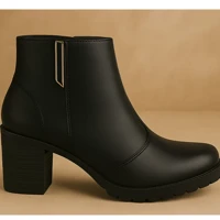 Imagem da promoção Bota Feminina Cano Curto Salto Médio Coturno Moda Detalhe Metal Confortável Promoção Original Olzzy
