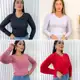 Kit 4 Blusa Feminina Gola V Manga Longa Segunda Pele Blusinha Basica Tshirt em oferta