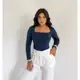 Blusa SUPLEX feminina Manga Longa Gola Quadrada Moda Inverno em oferta