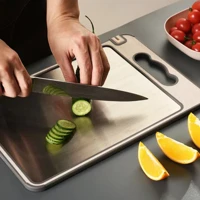 Imagem da promoção Tábua de Corte Cortar Carne Placa Dupla Face Higiênica em Aço Inox e PP com Afiador e Alça
