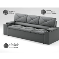 Imagem da promoção Sofá com Porta Copos Retrátil e Reclinável Pop 2,05m Velosuede Grafite - NETSOFAS