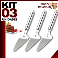 Imagem da promoção Kit 03 Espátula Para Cortar Bolo, Pizza, Torta em Aço Inox Com Serra Resistente Multiuso