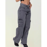 Imagem da promoção Calça Jeans Feminina Wideleg Pantalona Grafite Marmorizada 34 Ao 44