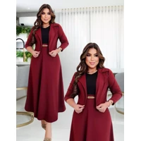 Imagem da promoção Conjunto Blazer Feminino 4 Peças + Cinto Manga Longa Crepe Moda Evangelica Social Congresso PlusSize