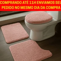 Imagem da promoção Jogo de Tapetes para Banheiro 3 Peças | Algodão Pelúcia Macio Antiderrapante – Cores: Rosa, Preto, M
