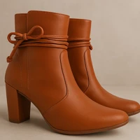 Imagem da promoção Bota Feminina Bico Fino Salto Alto Grosso Fashion Confortável de Amarrar Leve Original OLZZY