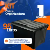 Kit Container Com Rodinhas 95 Litros Caixa Organizadora Grande Com Tampa em oferta na Shopee