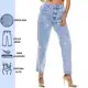 Calça Mom Jeans Com Pérola Strass Cintura Alta Feminina Levanta Bumbum em oferta