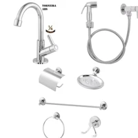 Imagem da promoção Kit Acessórios Banheiro Cromado Inox + 1 Torneira + Ducha Higiênica