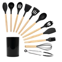 Imagem da promoção Kit 11 utensílios de cozinha de silicone com cabo de madeira e suporte - Tud