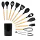 Kit 11 utensílios de cozinha de silicone com cabo de madeira e suporte - Tud em oferta