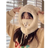 Imagem da promoção Chapéu de orelhas de urso Kawaii capa de cachecol 3 em 1 gorro de lã de lã de ovelha gorro de malha