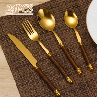 Imagem da promoção Kit 24 talheres de aço inoxidável de luxo Conjunto de talheres, garfo e colher de padrão de mármore