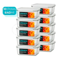 Imagem da promoção Conjunto 10 Potes Vidro Hermético Mantimentos Marmita 640ml