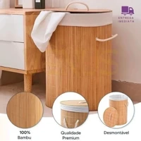 Imagem da promoção Kit Cesto De Roupas Bambu Natural Com Tampa Dobravel E Desing Sofisticado