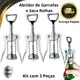 Kit 3 Abridor De Garrafas E Saca Rolhas De Vinhos Aço Inox Utensílio Cozinha Restaurante Buffet em oferta