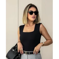 Blusa Regata Feminino Decote Quadrado Alça Grossa Casual em oferta