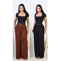 Imagem da oferta Kit 2 Calça Pantalona Feminina Alfaiataria Elegante C/ Cinto
