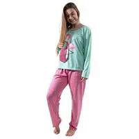 Pijama Flamingo Feminino Manga Longa Adulto em oferta na Amazon