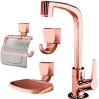Imagem da promoção Kit 4 peças torneira com acessórios Rose Gold 2004 F71 Lorenzetti