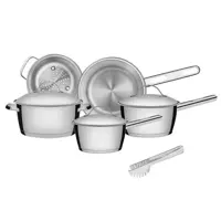 Jogo de Panelas Tramontina Aço Inox Allegra 5 Peças Fundo Triplo + Pegador de Massa em oferta na Casas Bahia
