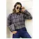 Jaqueta Xadrez Cropped Flanelada Under79 Com Capuz Preta em oferta
