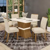Conjunto Sala de Jantar Tampo MDF Canto Reto 120 Cm 04 Cadeiras Maria Casa 812 em oferta na Magazine Luiza