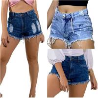 Imagem da promoção Kit 3 Shorts Jeans Luxo Feminino Cintura Alta Destroyed Hot Pants Detonado Desfiado - Nettshorts