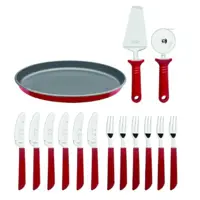 Kit Pizza Faqueiro Tramontina Lâminas Aço Inox e Cabos Polipropileno Vermelho 14 Peças + Forma em oferta na Magazine Luiza