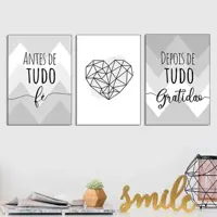 Kit 3 Quadros Decorativos Abstratos Formas Geométricas Fé e Gratidão 20x30cm - D.Lima produtos em oferta na Magazine Luiza