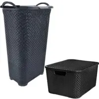 Kit Cesto de Roupa Rattan 50L + Caixa Organizadora 7L Preta - Arqplast em oferta na Magazine Luiza