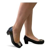 Imagem da promoção Sapato Feminino Confortavel Salto Baixo Medio Grosso 4042 Preto-Branco 38 - Lilha Shoes