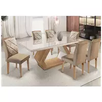 Imagem da promoção Mesa Alvorada 180 Tp Mdf Vidro canto Reto 6 Cadeiras Rufato