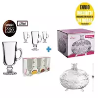 Imagem da promoção Kit 3 Taças Vidro Xícara Dolce Gusto Café Capuccino 120Ml + Bomboniere de Vidro 12cm - REAL