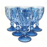 Imagem da promoção Jogo 6 Taças Diamante Azul Vinho Vidro Água 300ml - ClassHome - Class Home