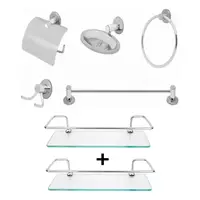Imagem da promoção Kit Acessórios Banheiro Inox Lavabo Conjunto 2 Porta Shampoo - LR METAIS