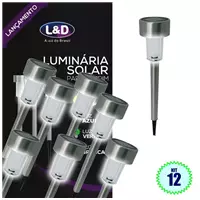 Imagem da promoção Kit 12 Luminárias Solar LED de Jardim Decoração Super Slim Inox L&D