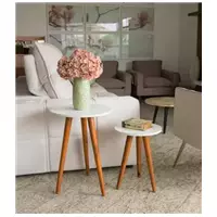 Imagem da promoção Kit 2 Mesas Redondas de Canto Lateral Apoio Tripe Pe Palito Mdf Decorativo - KELAN