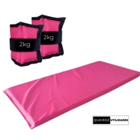 Imagem da promoção Kit Caneleira Rosa 2kg + Colchonete Fitness Rosa para Musculação