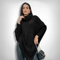 Imagem da oferta Blusa Poncho Tricot Assimétrico Alongado Manga Longa Suéter Preto ÚnicoBlusa Poncho Tricot Assimétri