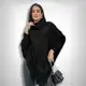 Blusa Poncho Tricot Assimétrico Alongado Manga Longa Suéter Preto ÚnicoBlusa Poncho Tricot Assimétri em oferta