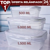 Imagem da promoção Kit 3 Potes Herméticos de Plástico c/ Lacre Trava Alta Vedação de Silicone 500 ML /1.000 ML /1.500ML