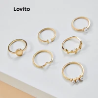 Imagem da promoção 6 Peças de Conjunto de Anéis Geometria Elegante Simples de Pérolas Artificiais de L17M153 (Ouro)