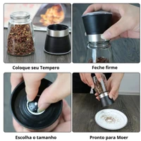 Imagem da promoção Kit 2 Moedor De Tempero com Regulador Sal Pimenta Porta Condimentos Especiarias De Vidro Premium