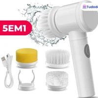 Imagem da promoção Escova Eletrica de Limpeza 5 em 1 Sem Fio Limpador Multiuso Pratico Para Cozinha Banheiro prático