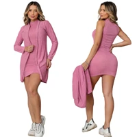 Imagem da promoção Conjunto Feminino Vestido Regata E Cardigan Manga Longa Lanzinha Vestidinho Curto Casaco Frio