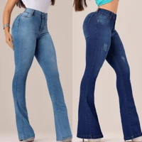 Imagem da promoção Kit 2 Calças Jeans Feminina Flare Com Elastano Jeans Feminino Calça Pantalona Cintura Alta Calça Fla